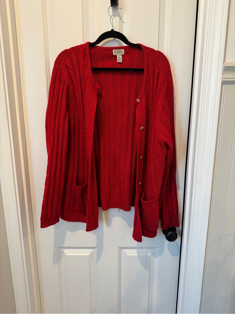 Classic Elements Red Ribbed Cable-Style Button Cardigan